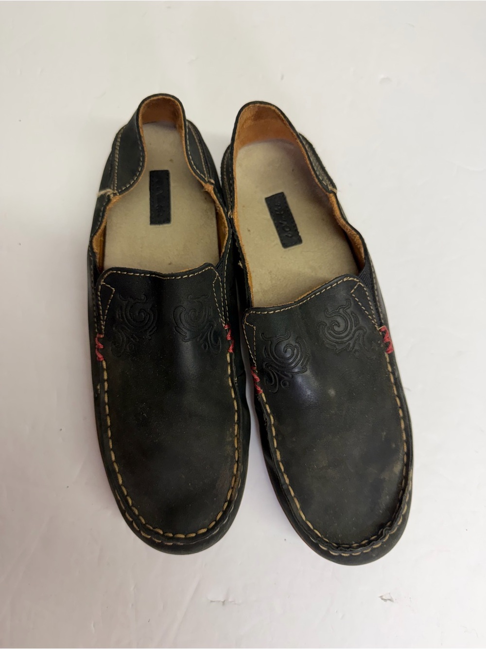 Olukai Nohea Nubuck Womens Size 8 Black Leather Slip On Moc Toe Loafers Shoes